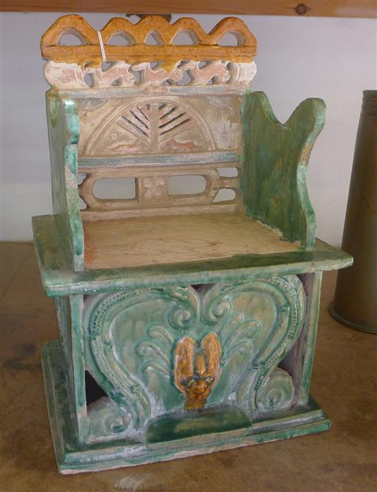 Chinese sancai-glazed pottery funerary chair, possibly Ming Dynasty